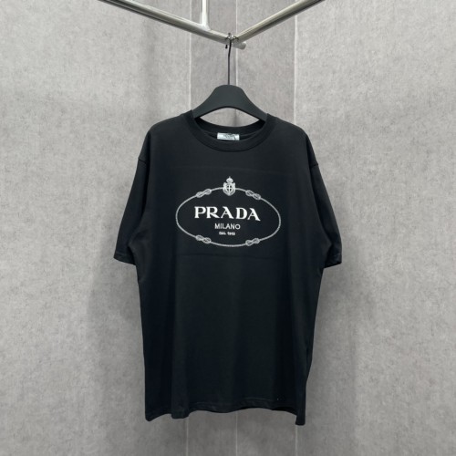 Prada New Crown Letter Logo Embroidered Short Sleeve Casual T-shirt