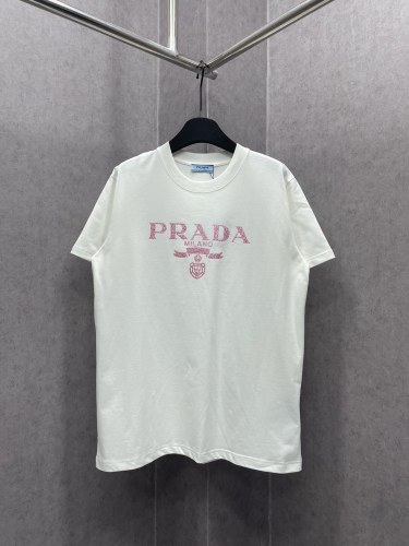 Prada Classic Red Logo Print T-shirt Unisex Casual Loose Short Sleeves