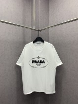 Prada Toothbrush Embroidered Logo Letter T-shirt Couple Loose Short Sleeves