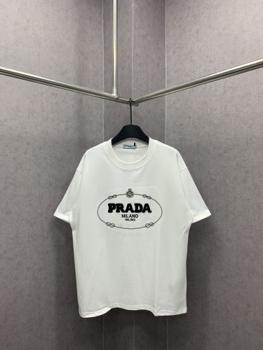 Prada Toothbrush Embroidered Logo Letter T-shirt Couple Loose Short Sleeves