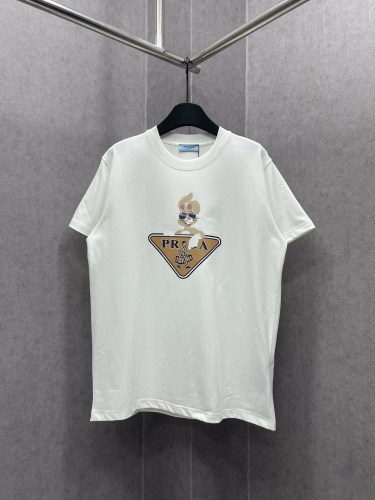 Prada Classic Rabbit Logo Print T-shirt Unisex Casual Loose Short Sleeves