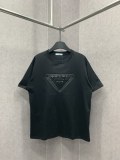Prada Classic Triangle Leather Logo T-shirt Unisex Loose Short Sleeves