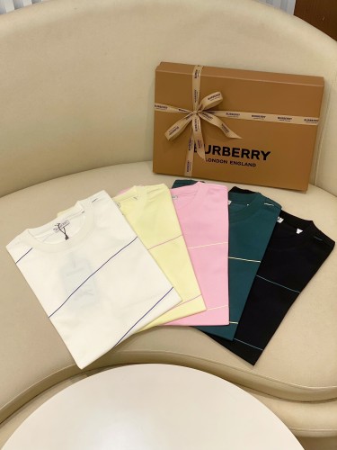 Burberry Diagonal Stripe Equestrian Knight Embroidery T-shirt Couple Versatile Short Sleeves
