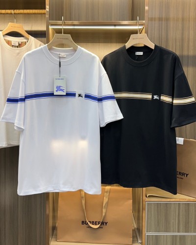 Burberry Stripe Decorative Pony Embroidered T-shirt Couple Versatile Loose Short Sleeves