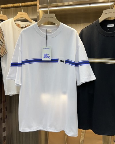 Burberry Stripe Decorative Pony Embroidered T-shirt Couple Versatile Loose Short Sleeves