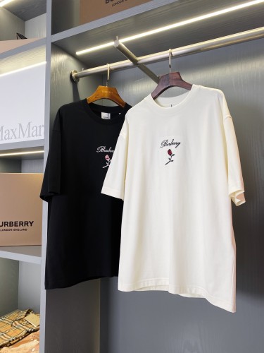 Burberry Rose Embroidered Logo Short Sleeve Couple Casual Loose T-shirt