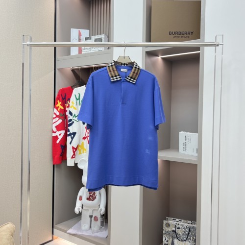 Burberry Classic Plaid Logo Neckline Pearl Cotton Short Sleeve Polo