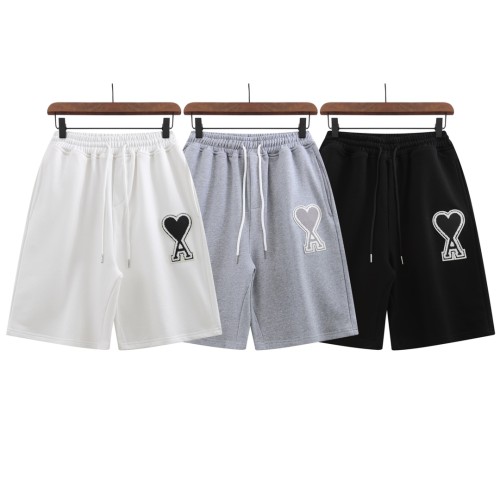 Ami Paris Classic A-line Love Elastic Waist Patch Embroidered Shorts