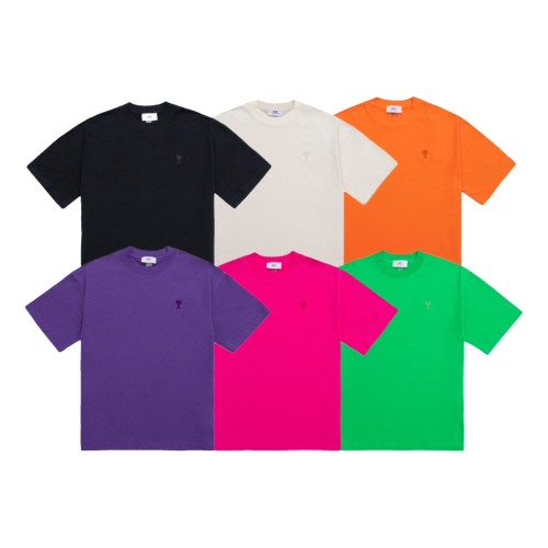 Ami Paris Classic Same Color Love Embroidery Short Sleeve Couple Casual T-shirt