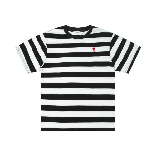 Ami Paris Classic Little Love Big Stripe Round Neck Short Sleeve Couple Casual T-shirt