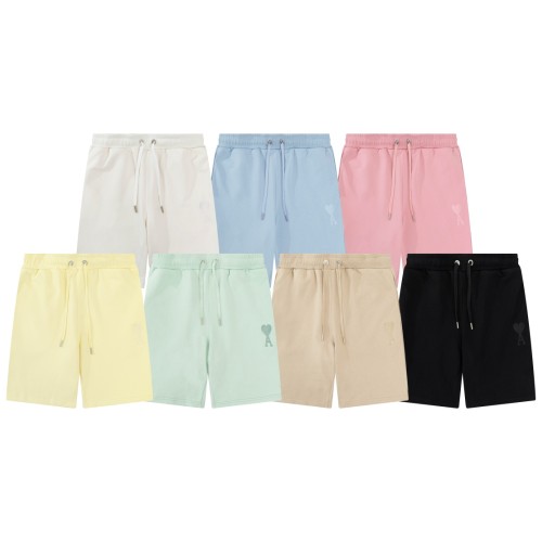 Ami Paris Macaron Love Embroidered Casual Shorts Loose Elastic Waist Sports Pants Capris