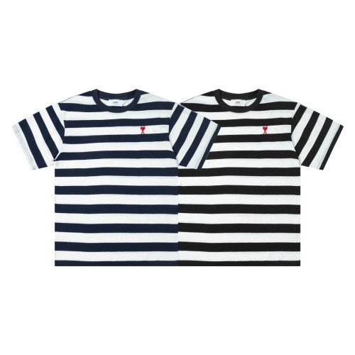 Ami Paris Classic Little Love Big Stripe Round Neck Short Sleeve Couple Casual T-shirt