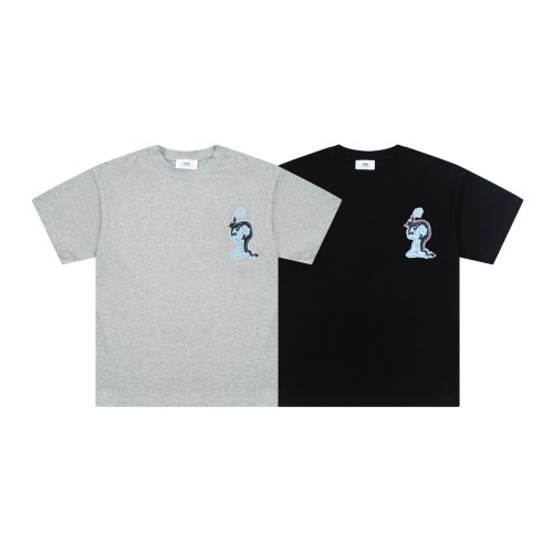 Ami Paris Classic Embroidered Round Neck Short Sleeve Couple Casual T-shirt