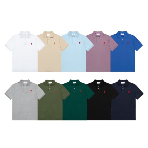 Ami Paris Love Embroidered Letter A Round Neck Short Sleeve Couple Casual T-shirt