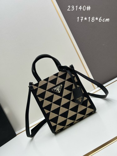 Prada New Embroidered Fabric Tote Bag Size: 17 x 18 x 6cm