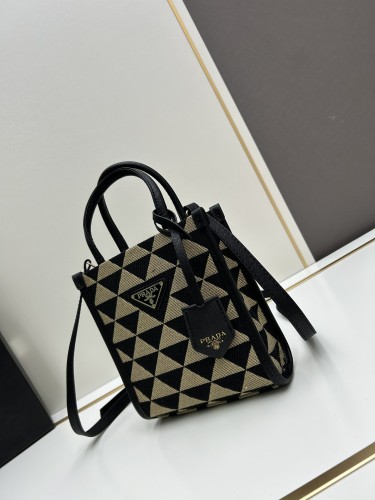 Prada New Embroidered Fabric Tote Bag Size: 17 x 18 x 6cm
