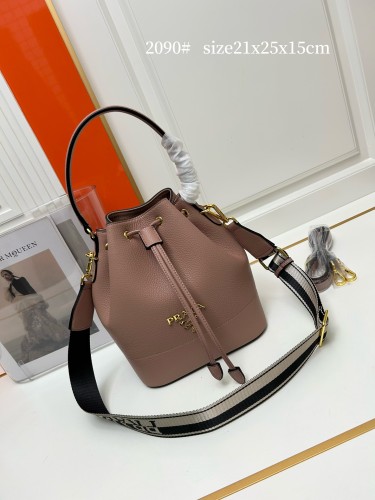 Prada Classic Calfskin Litchi Pattern Bucket Bag Size: 21 x 25 x 15 CM