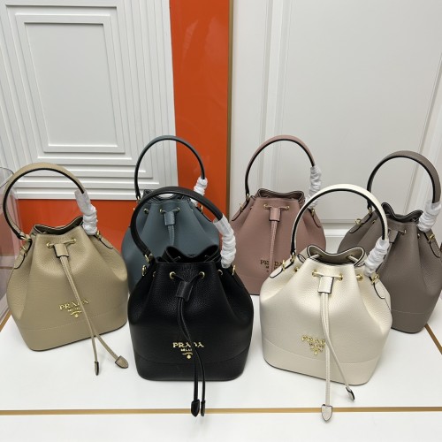 Prada Classic Calfskin Litchi Pattern Bucket Bag Size: 21 x 25 x 15 CM