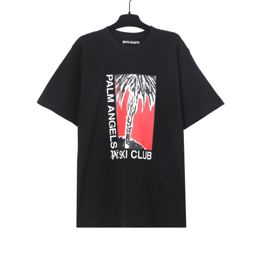 Palm Angels Ski Club Coconut Tree Print T-shirt Unisex Simple Casual Short Sleeves