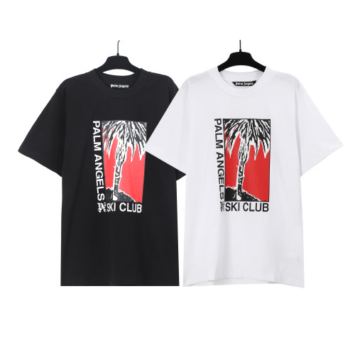 Palm Angels Ski Club Coconut Tree Print T-shirt Unisex Simple Casual Short Sleeves