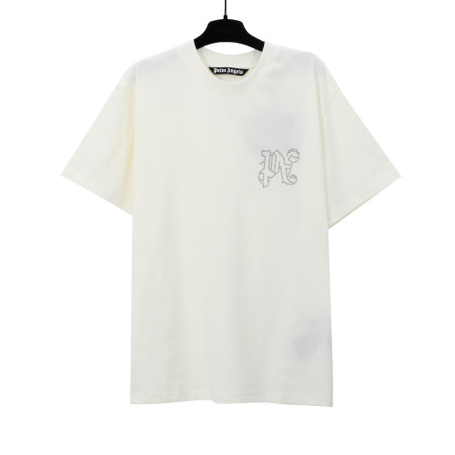 Palm Angels Hot Diamond Letter T-shirt Unisex Casual Loose Short Sleeves