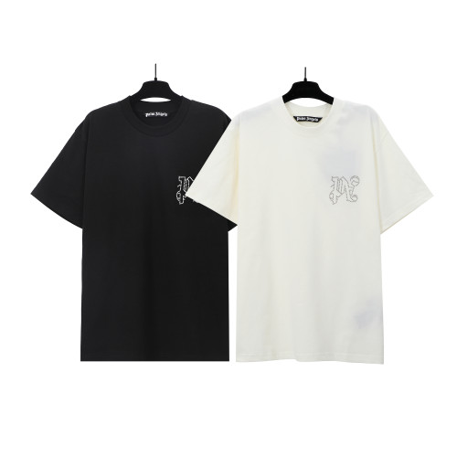 Palm Angels Hot Diamond Letter T-shirt Unisex Casual Loose Short Sleeves