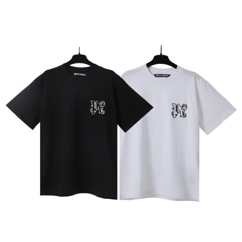 Palm Angels Embroidered Logo T-shirt Unisex Casual Loose Short Sleeves