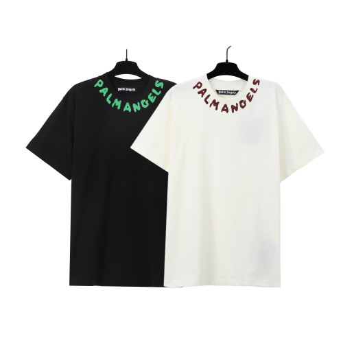Palm Angels Classic Letter Print Collar T-shirt Unisex Casual Loose Short Sleeves
