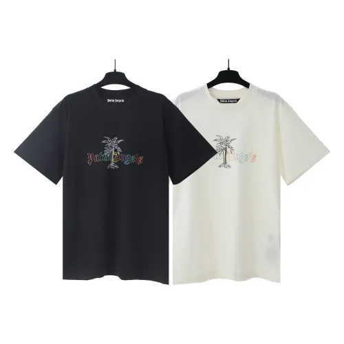 Palm Angels Coconut Tree Colorful Logo Print T-shirt Unisex Casual Loose Short Sleeves