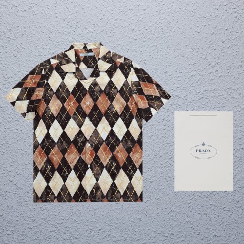 Prada Fashion Oil Painting Diamond Full Print Polo Shirt Couple Casual Loose Shirt