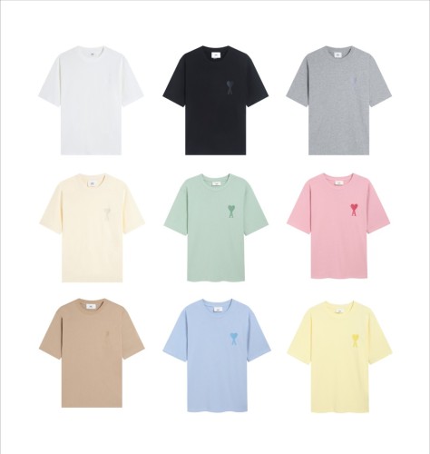Ami Paris Classic Macaron Embroidery Love Short Sleeve Couple Casual T-shirt