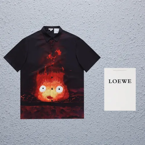 Loewe Street Flame Graffiti Print Short Sleeved Unisex Casual Polo Shirt