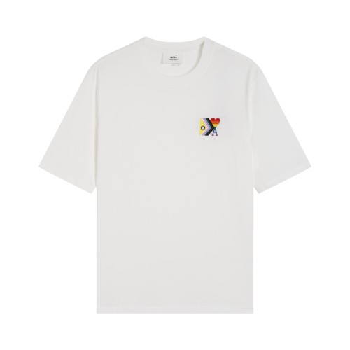 Ami Paris Rainbow Short Sleeve Embroidered Love T-shirt Couple Casual Cotton Short Sleeve