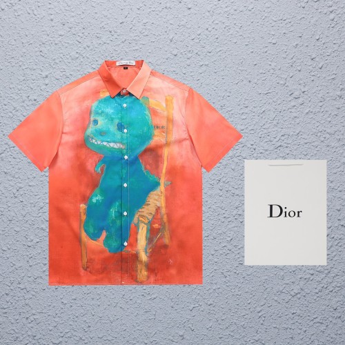 Dior Fashion Oil Painting Dinosaur Short Sleeved Polo Shirt