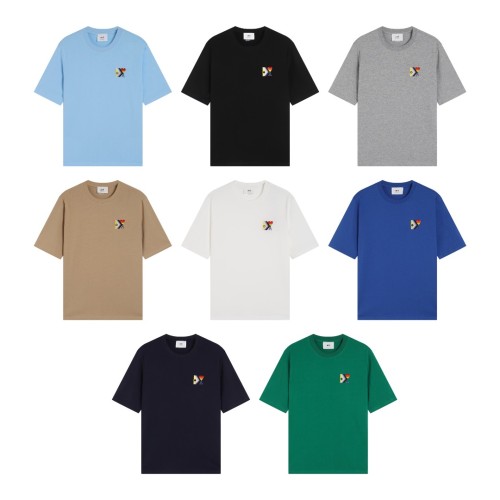 Ami Paris Rainbow Short Sleeve Embroidered Love T-shirt Couple Casual Cotton Short Sleeve