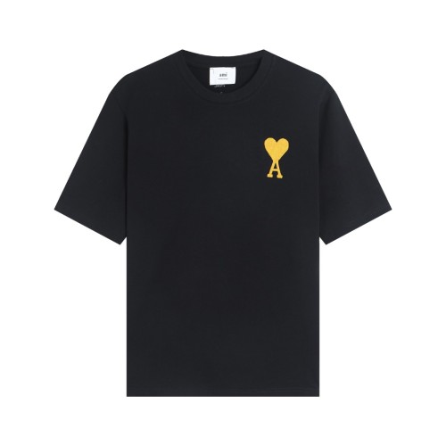 Ami Paris Classic Gold Towel Embroidery Short Sleeve Couple Casual Loose T-shirt