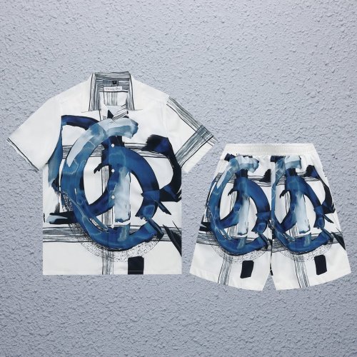 Dior Couple High Street Graffiti Print Casual Shirt Set