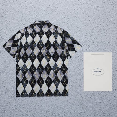Prada Fashion Oil Painting Diamond Full Print Polo Shirt Couple Casual Loose Shirt