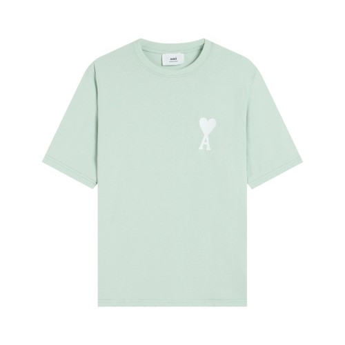 Ami Paris Classic Big Flat Embroidery White Heart Short Sleeve Couple Casual Loose T-shirt