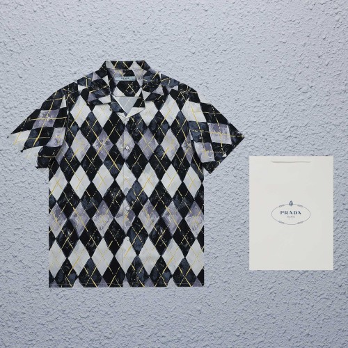 Prada Fashion Oil Painting Diamond Full Print Polo Shirt Couple Casual Loose Shirt