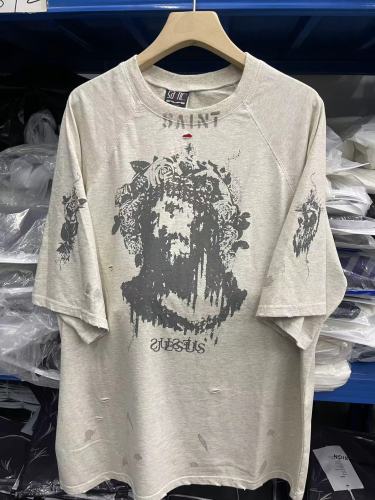 Saint Michael Portrait Graffiti Destroyed Short Sleeve Washed Distressed Loose T-shirt