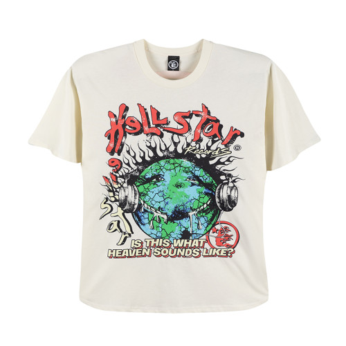 Hellstar Fashion Flame Earth Printed Short Sleeve Casual High Street T-shirt