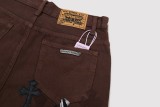 Chrome Hearts Trendy Deep Brown Zebra Spliced Skin Cross Pasted Skin Wash Jeans