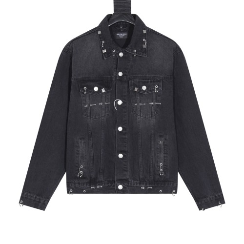 Balenciaga Street Puncture Ring Buckle Fire Machine Head Denim Wash Coat