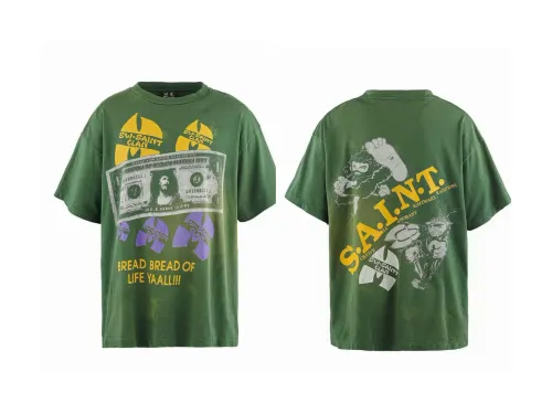 Saint Michael Fashion Paper Money Printed Short Sleeve Casual Street T-shirt