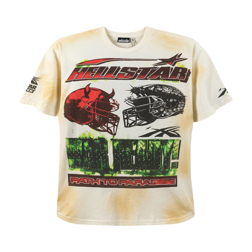 Hellstar Fashion Red Green Printed T-shirt Unisex Casual Street Short Sleeve