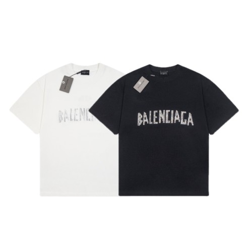 Balenciaga New Handdrawn Double B Letter Hot Diamond Round Neck Short Sleeve Couple Versatile T-shirt