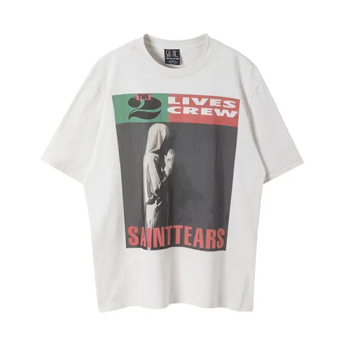 Saint Michael Vintage Washed Letters Short Sleeve Unisex Casual Loose T-shirt