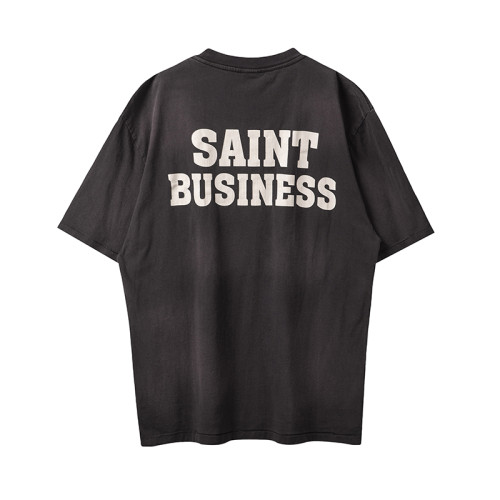 Saint Michael Fashion Washed Distressed Letters Short Sleeve