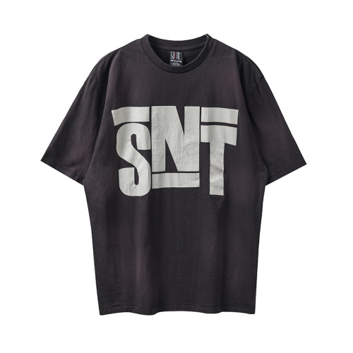 Saint Michael Fashion Washed Distressed Letters Short Sleeve